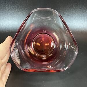 Vtg 5” Indiana Glass Ruby Red Flashed Dip Bowl Mid-Century Modern Ombre Pinched